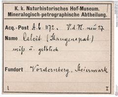 Etiketten zu Calcit (NHMW-MIN-Ab1172)